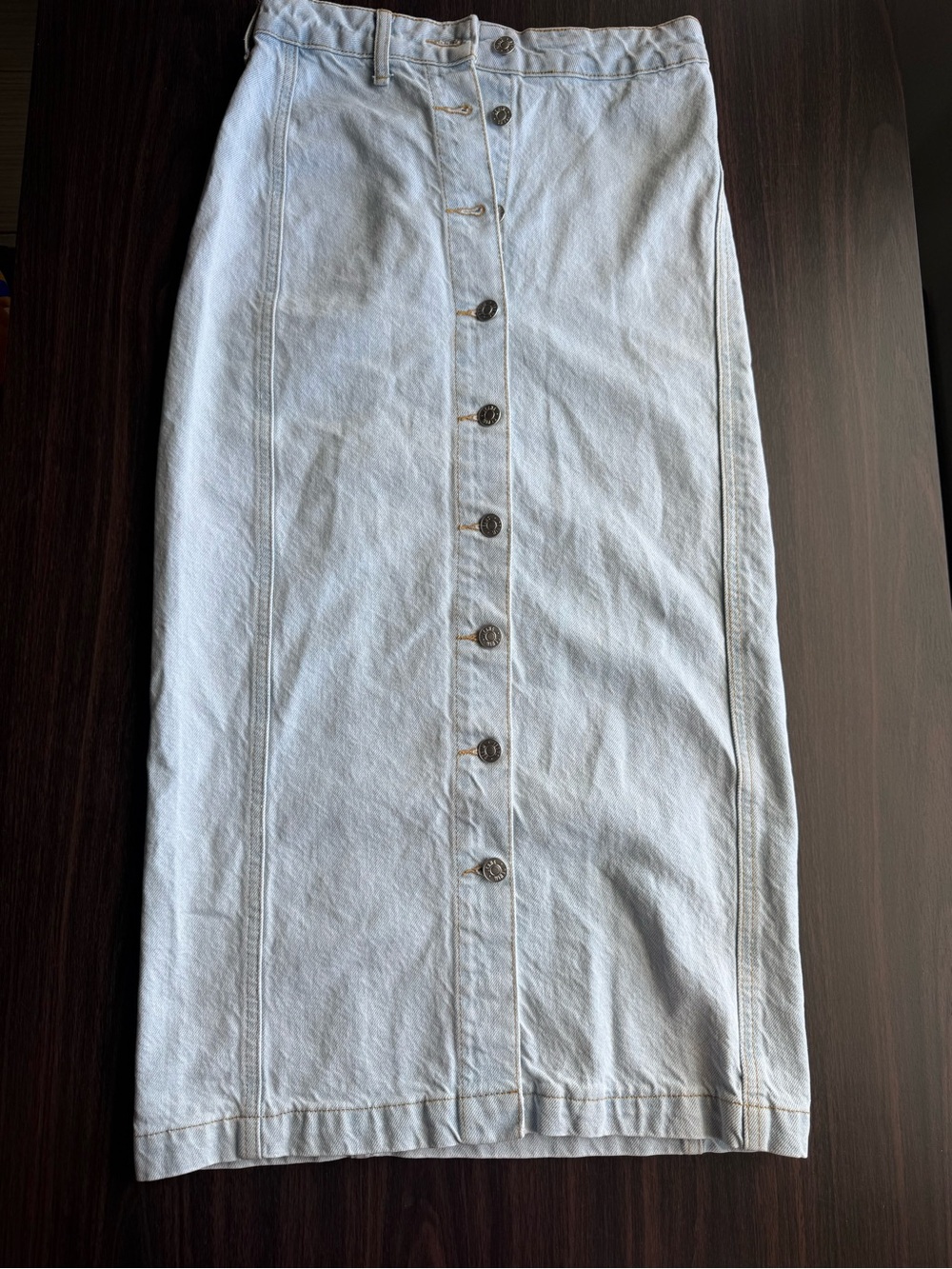 PIRAL Straight Pencil Midi Denim Skirt Blue Button Front Women's Size XS